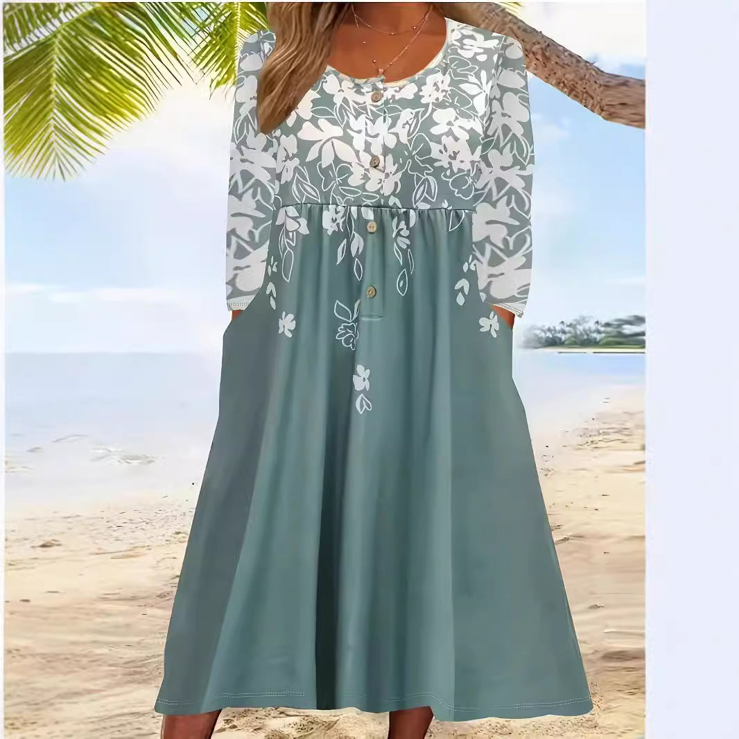 Robe ample à col rond et imprimé floral pour femme