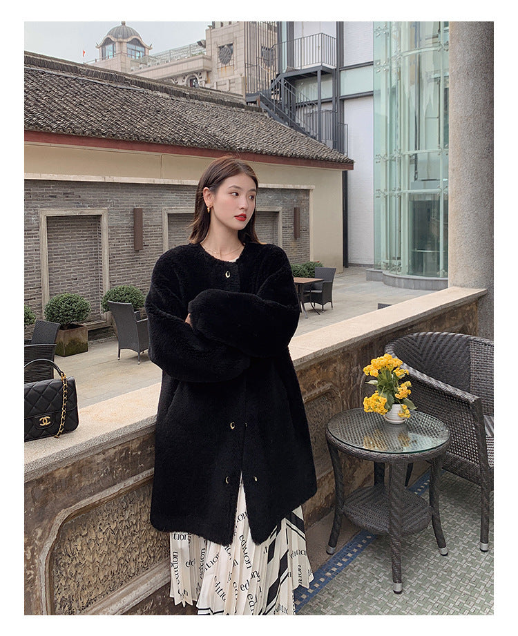 Women's Elegant Chenille Composite Fur Integrated Lamb Wool Particle Coat