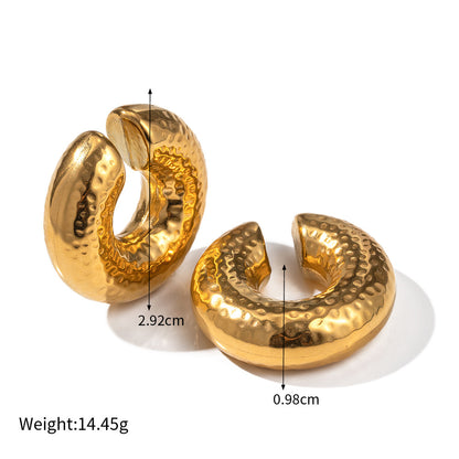 18K Gold Coarse Texture Hollow Cylinder Design Versatile Earrings