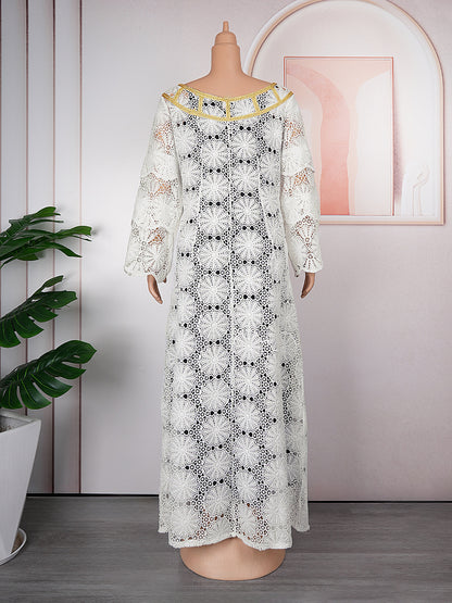 Women's Crocheted Hollow-out Plus Size Robe African Dress