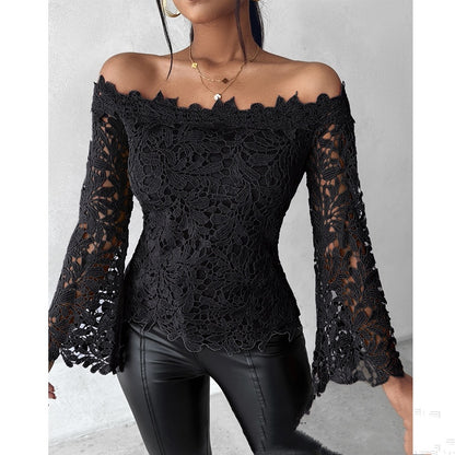 Women's Minimalist And Versatile Black Lace Top