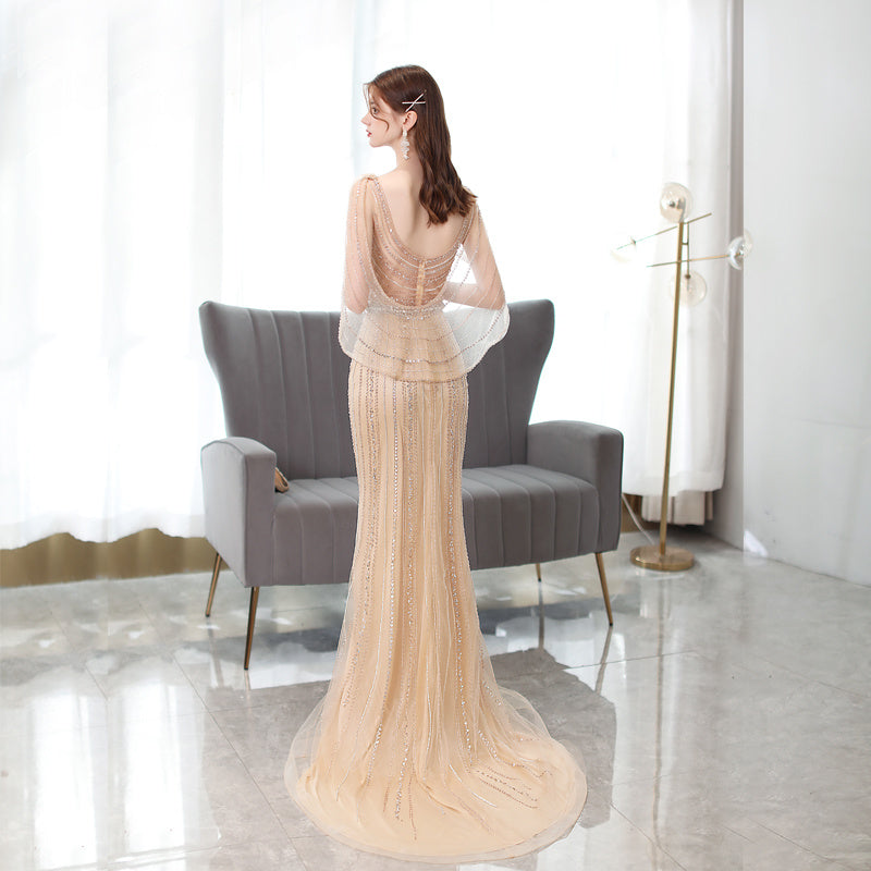 Women's Golden Fishtail Evening Dress