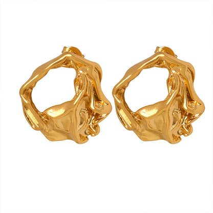 18K Gold Exaggerated Personality Irregular Embossed Design Versatile Earrings