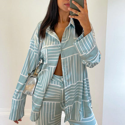 Casual Striped Printed Loose All-matching Trousers Suit