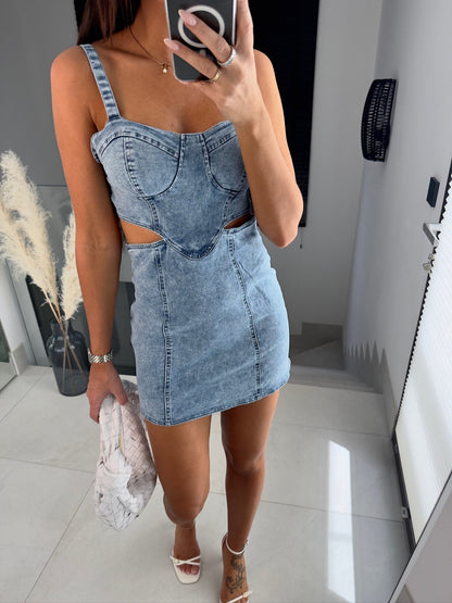 Women's Fashion Suspenders Backless Denim Dress