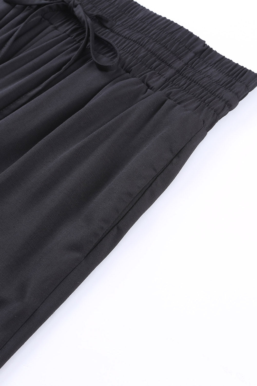 Pantalon large décontracté marron à taille élastique et froncé avec cordon de serrage