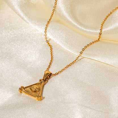 18k Gold Novelty Triangle Devil Eye Design Pendant Necklace