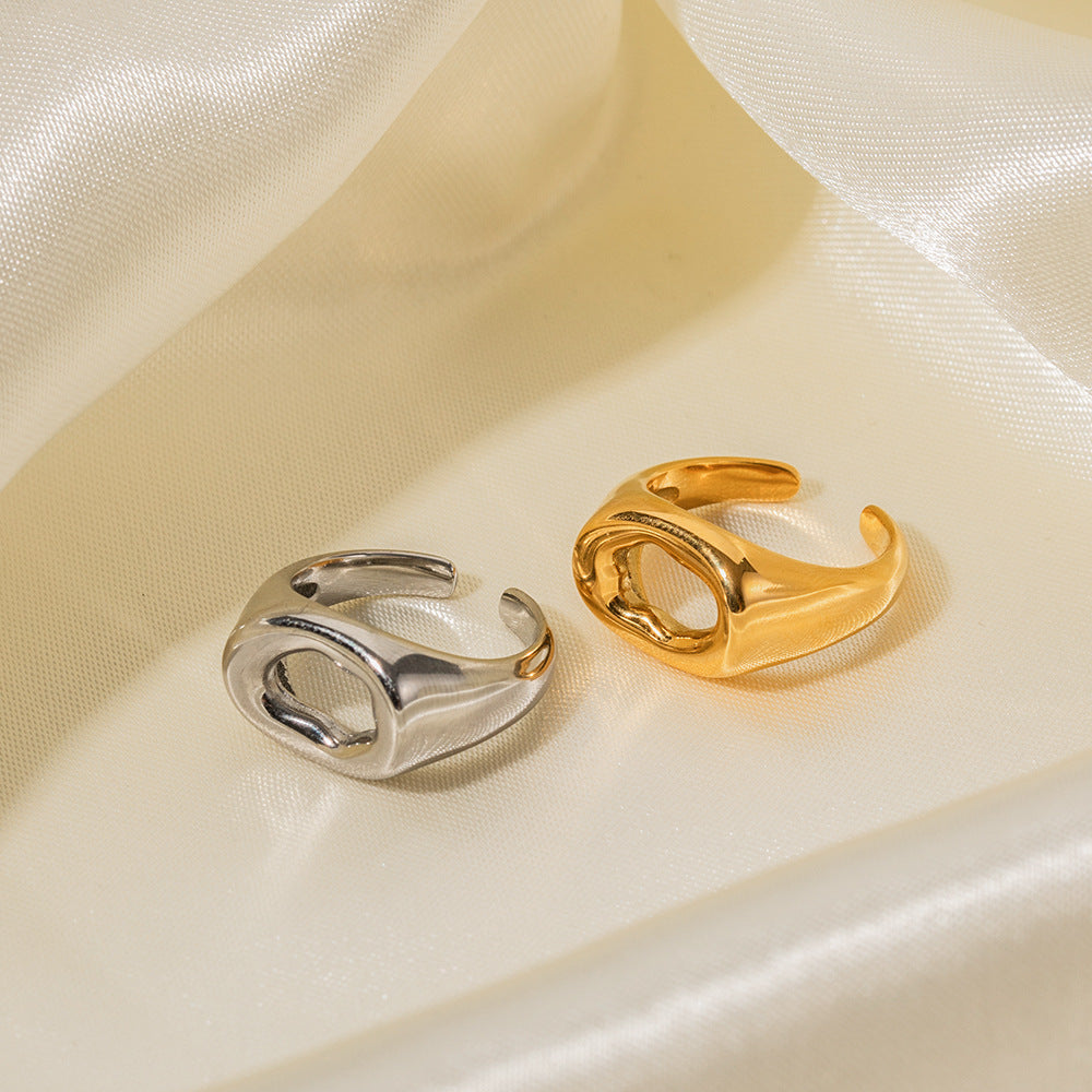 18K gold simple and personalized irregular-shaped hollow design ring