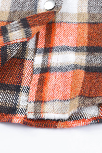 Orange Chest Pockets Flannel Plaid Shacket