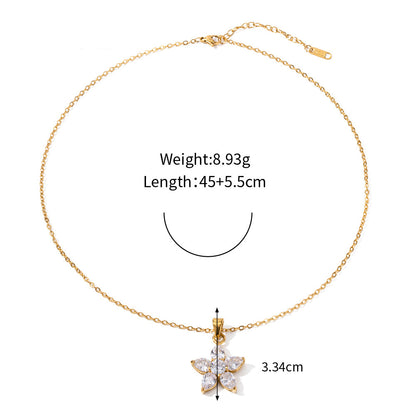 18K Gold Exquisite Dazzling Five Petal Flower Inlaid White Zircon Design Versatile Pendant Necklace