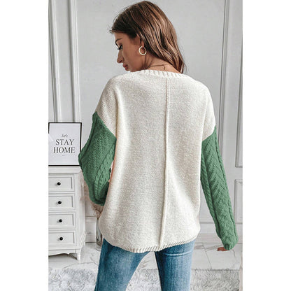 Pull en laine à col rond et manches longues pour femme, tendance et polyvalent, couleur contrastée