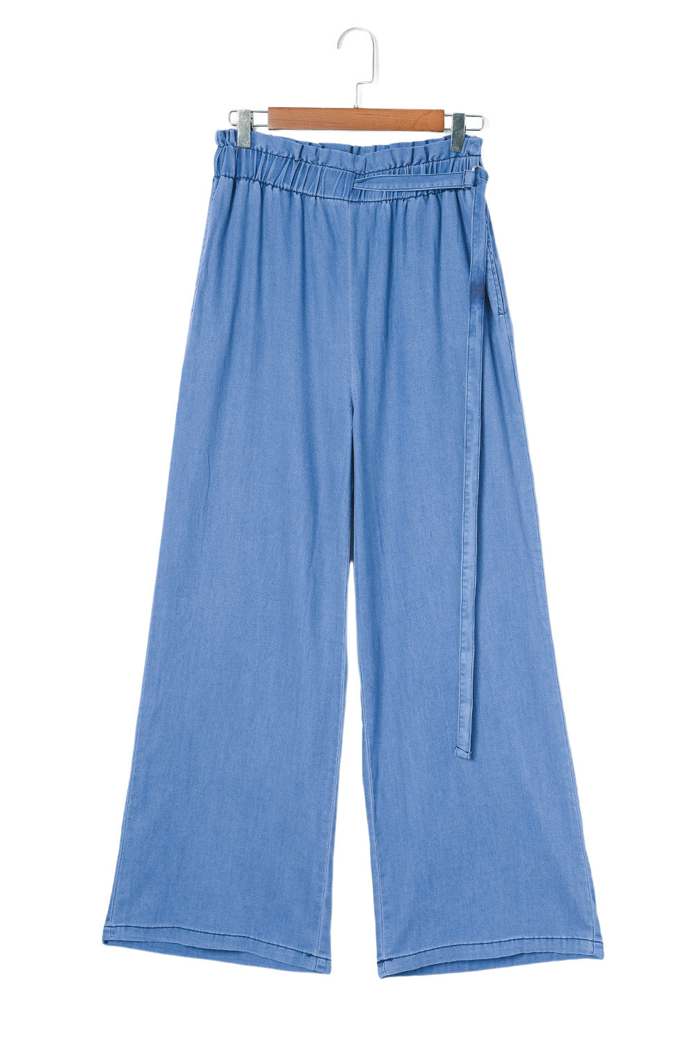 Sky Blue High Waist Pocketed Wide Leg Tencel Jeans