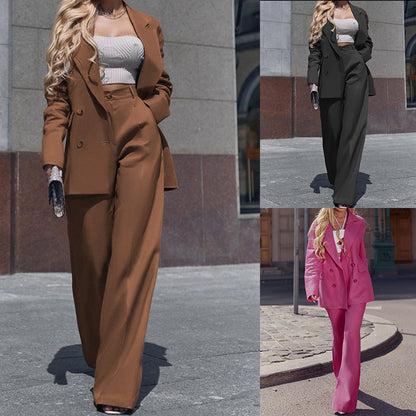 Women's Stylish Temperament Long Sleeves Lapel Straight Two-piece Set