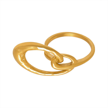 18K gold minimalist fashion geometric oval special-shaped stitching design ring