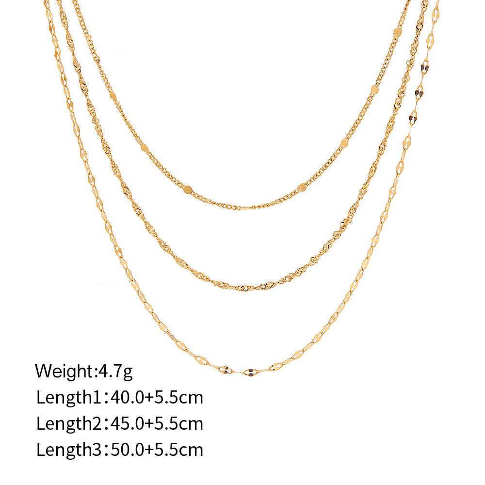 18k Gold Fashion Simple Three-layer Design Versatile Necklace