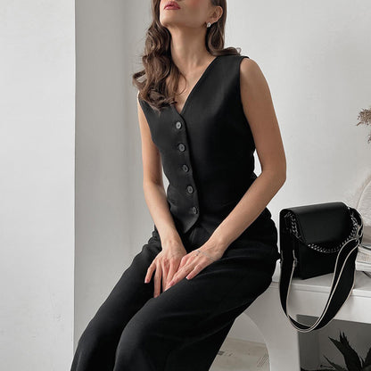 Costume gracieux et à la mode pour femmes, gilet, taille haute, pantalon droit