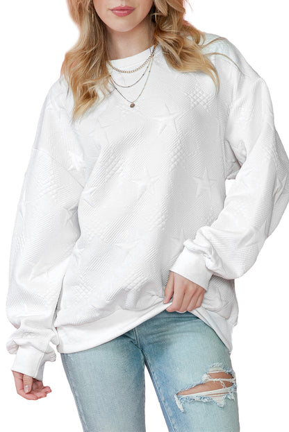 Sweat-shirt blanc texturé à épaules tombantes et étoile gaufrée