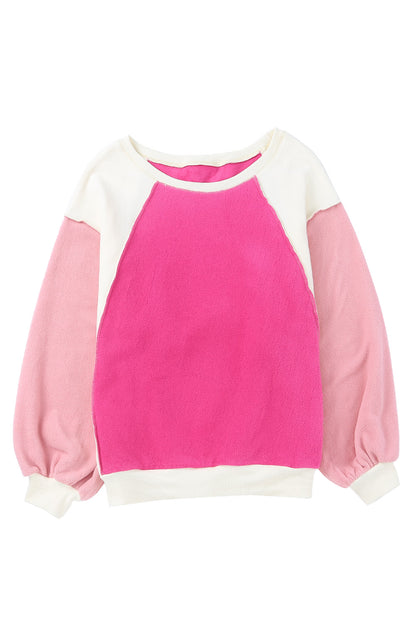 Sweat-shirt en molleton à manches longues et color block rose