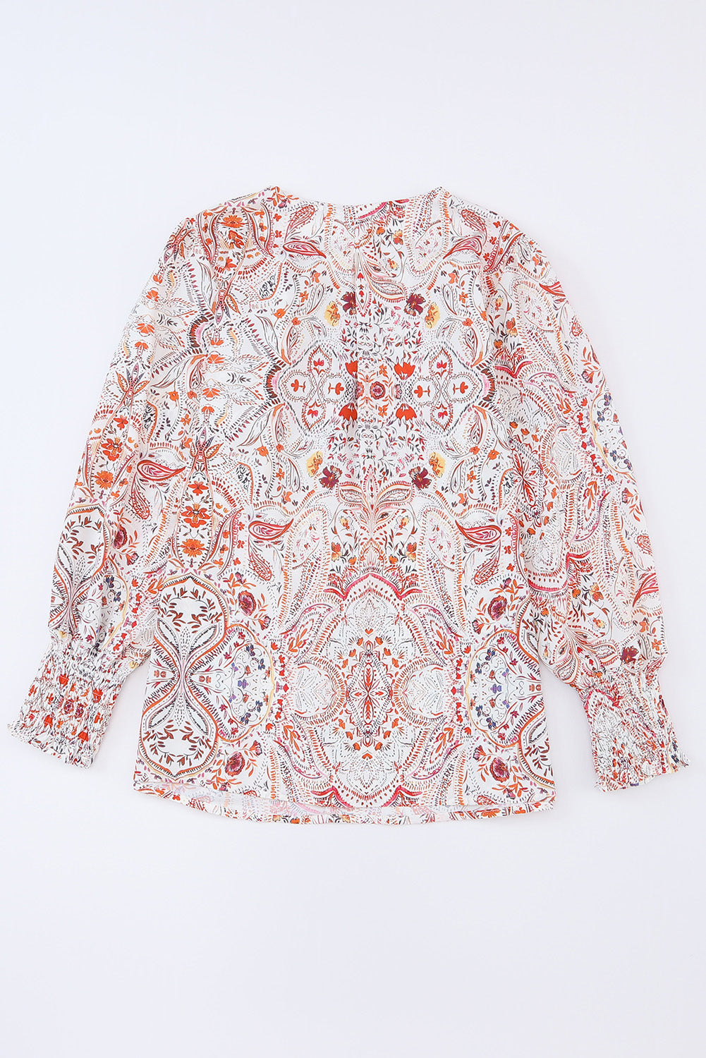 Rote Bluse mit gerafften Bündchen im Boho-Paisley-Print