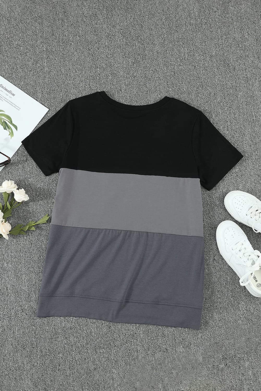 T-shirt color block décontracté gris noir