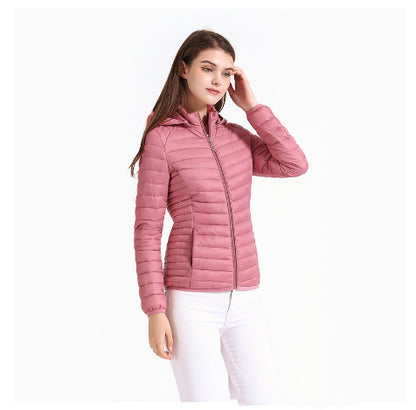 Veste courte à capuche amovible en coton léger avec col montant et fermeture éclair pour automne et hiver