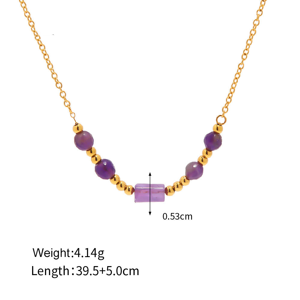 18K Gold Exquisite Fashion with Purple Crystal Pendant Design Versatile Necklace