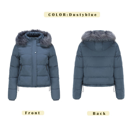 Manteau chaud en coton à manches longues pour femme, chapeau détachable en velours court, automne et hiver