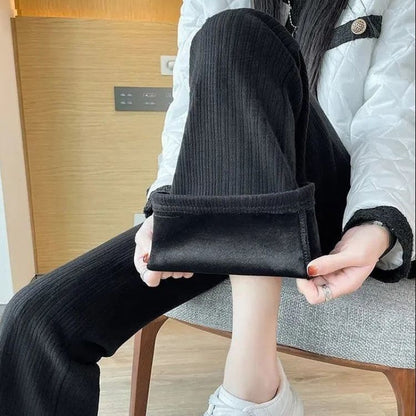 All-matching Straight Casual Fleece And Thick Slightly Flared Wide-leg Pants For Women