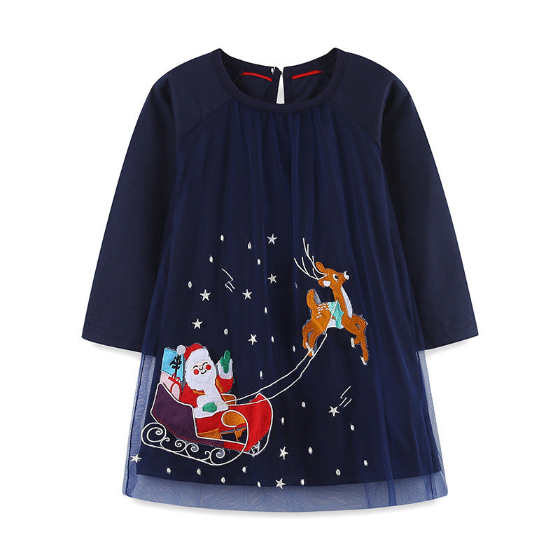 Autumn Christmas Girl Dress Cartoon Embroidered Patch