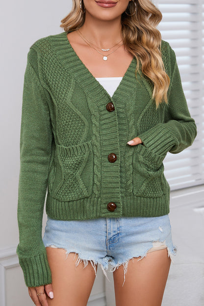 Cardigan pull court texturé avec poches et boutons vert