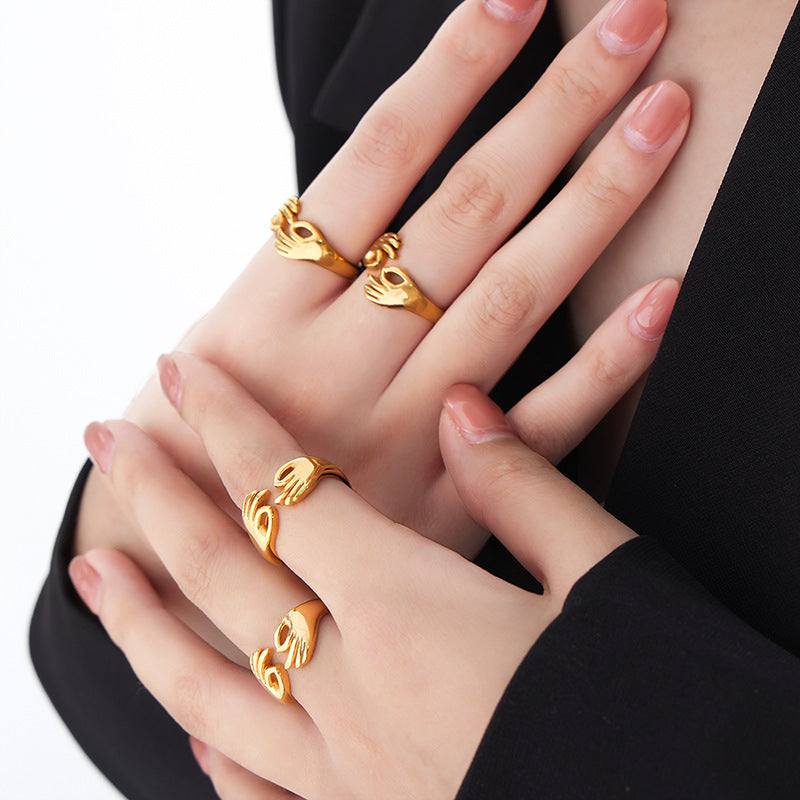 18K gold fashionable OK gesture design versatile ring