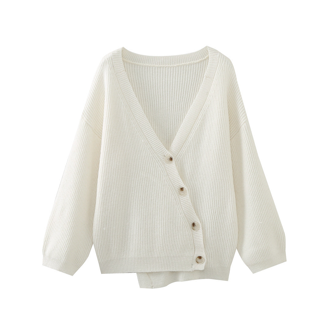 All-match Commute Asymmetric Button Cardigan Knitted Sweater