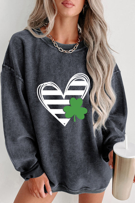 Sweat-shirt gris à cordon graphique St Patricks Day Heart &amp; Clover