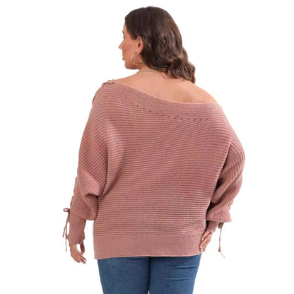 Pull à manches chauve-souris à lacets pour femme grande taille