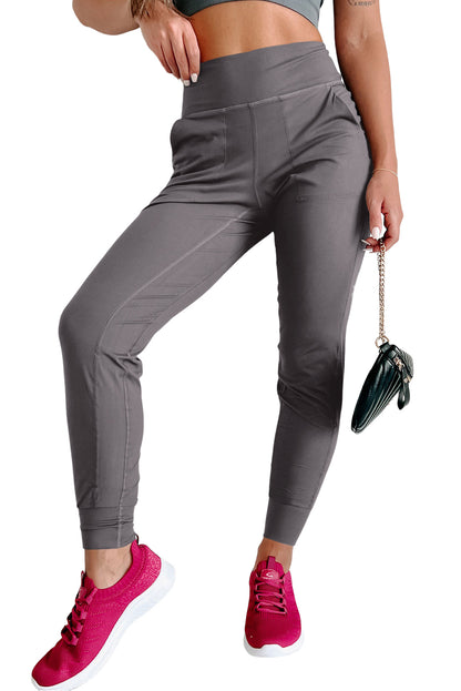 Pantalon de jogging taille haute noir avec poches et coutures apparentes