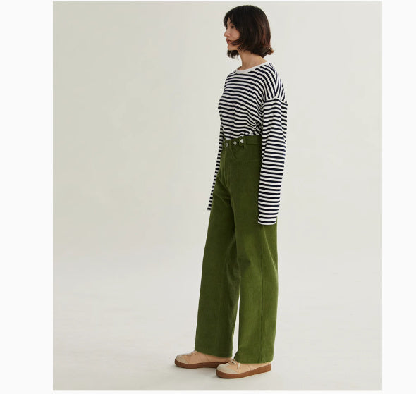 Green Corduroy All-match Slim High Waist Straight Pants