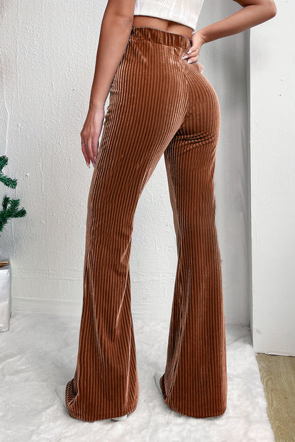 Dusty Pink Solid Color High Waist Corduroy Flare Pants