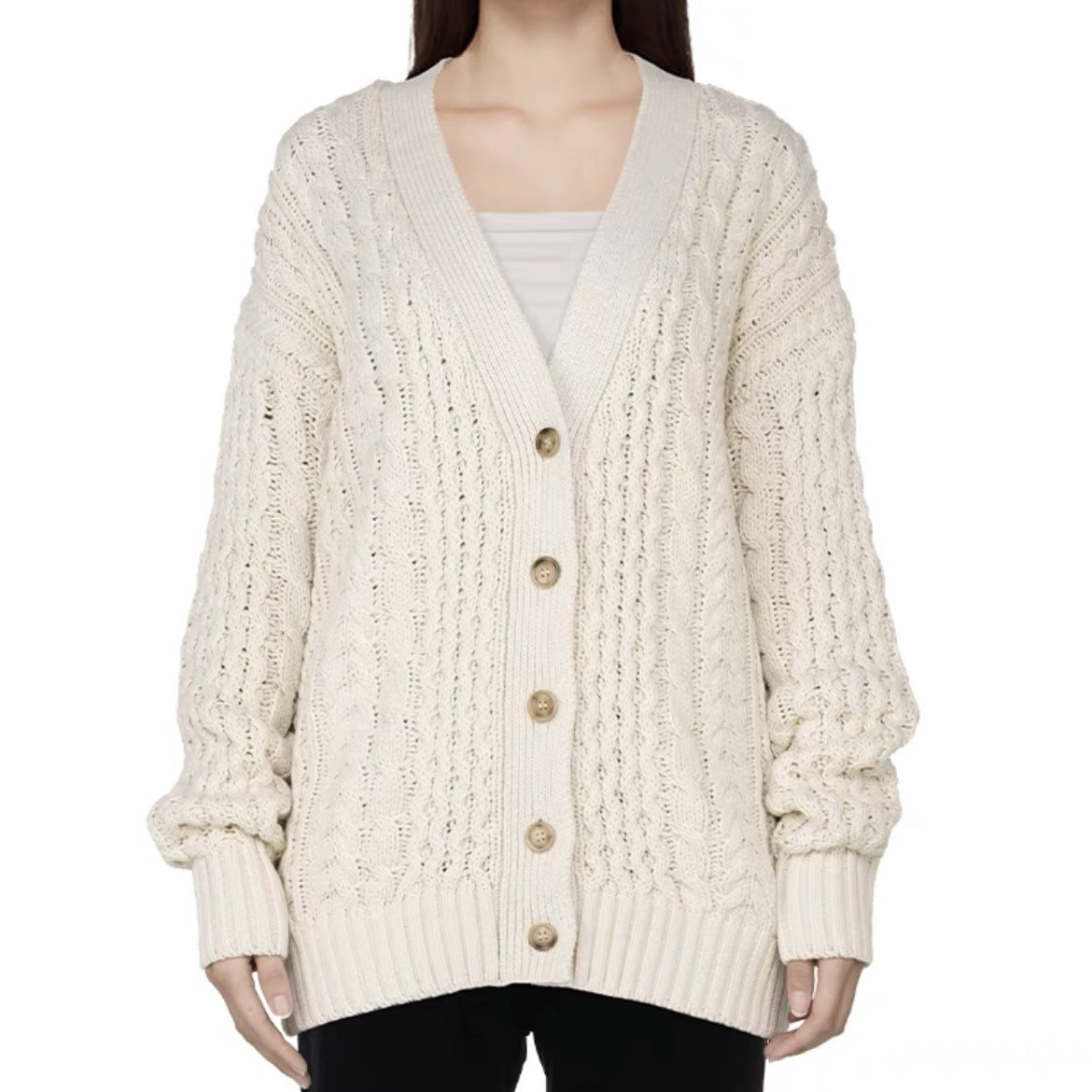 Manteau cardigan ample torsadé à la mode pour femmes