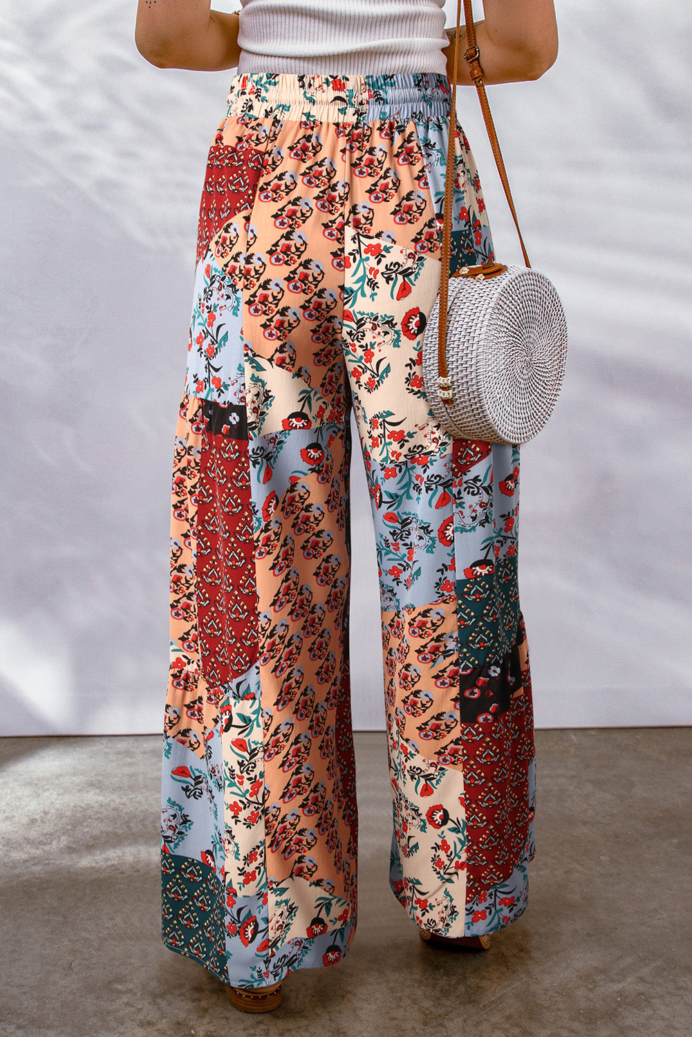 Yellow Boho Ethnic Print Drawstring Wide Leg Pants