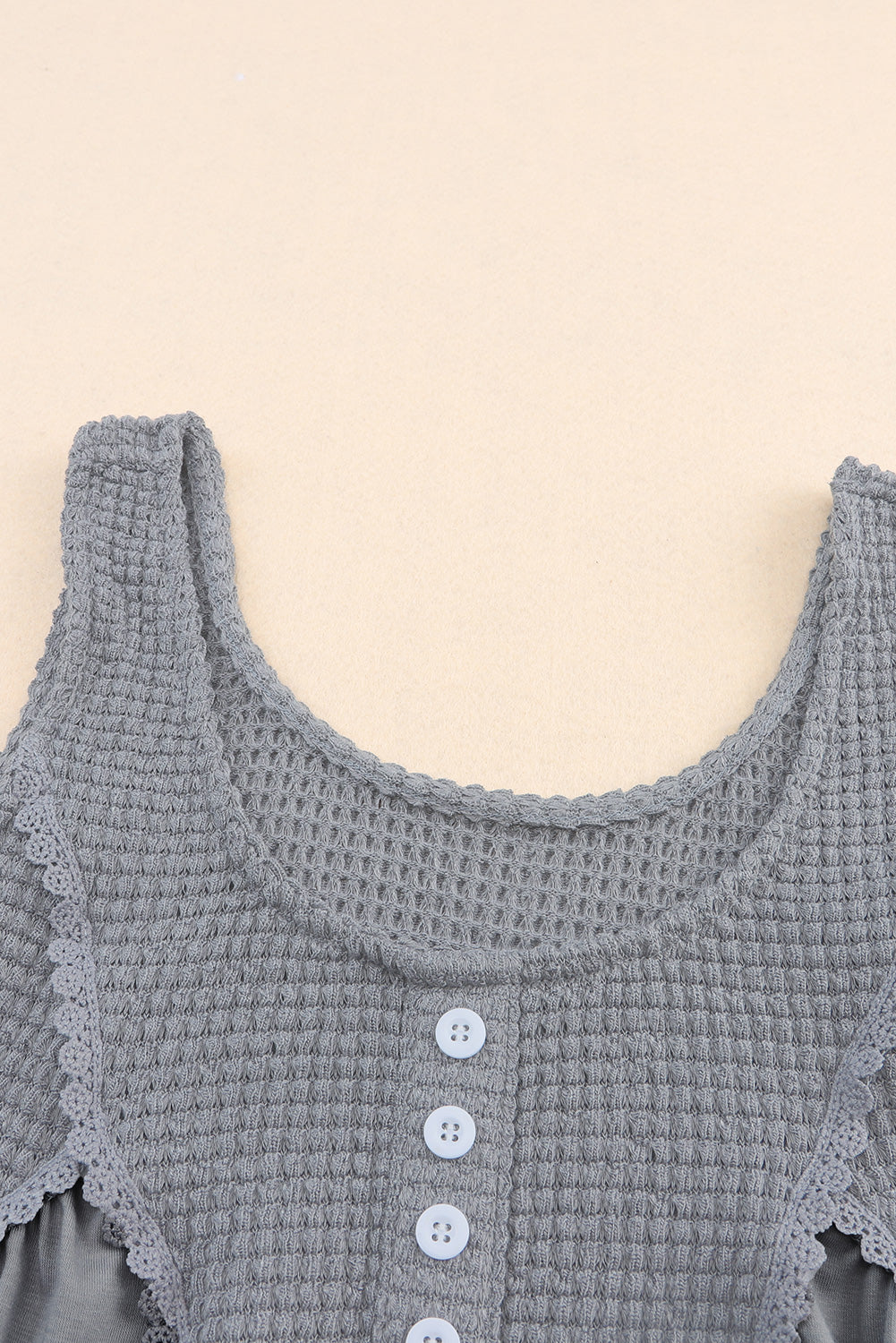 Gray Waffle Knit Panel Babydoll Sleeveless Top