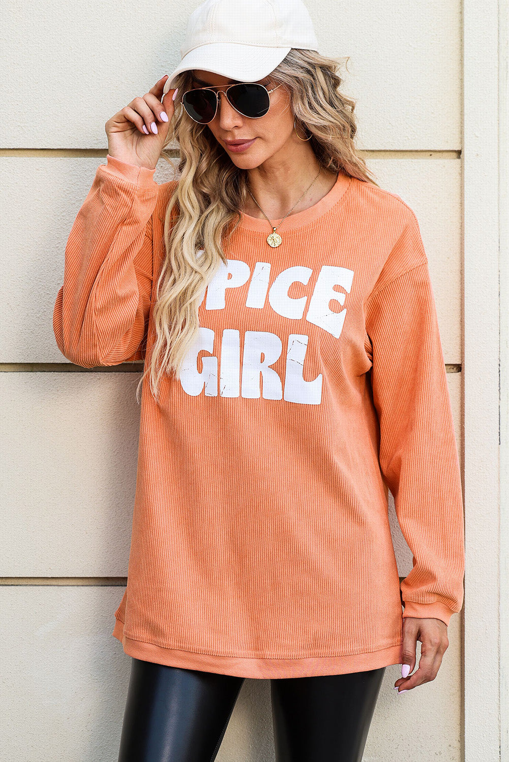 Orangefarbenes, schnurgebundenes SPICY GIRL Grafik-Sweatshirt