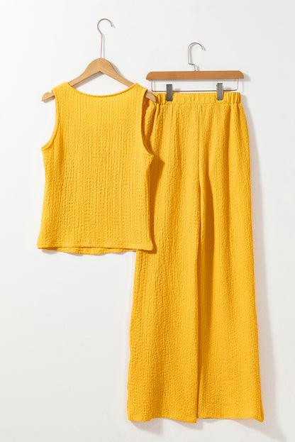 Ensemble débardeur jaune froissé à col en U et pantalon large