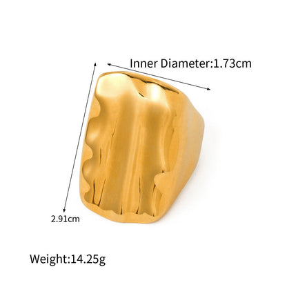 18k gold fashionable and personalized rectangular concave and convex texture design ring