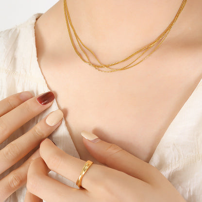 18K Gold Noble Atmosphere Thin Chain Multi-layered Design Simple Necklace