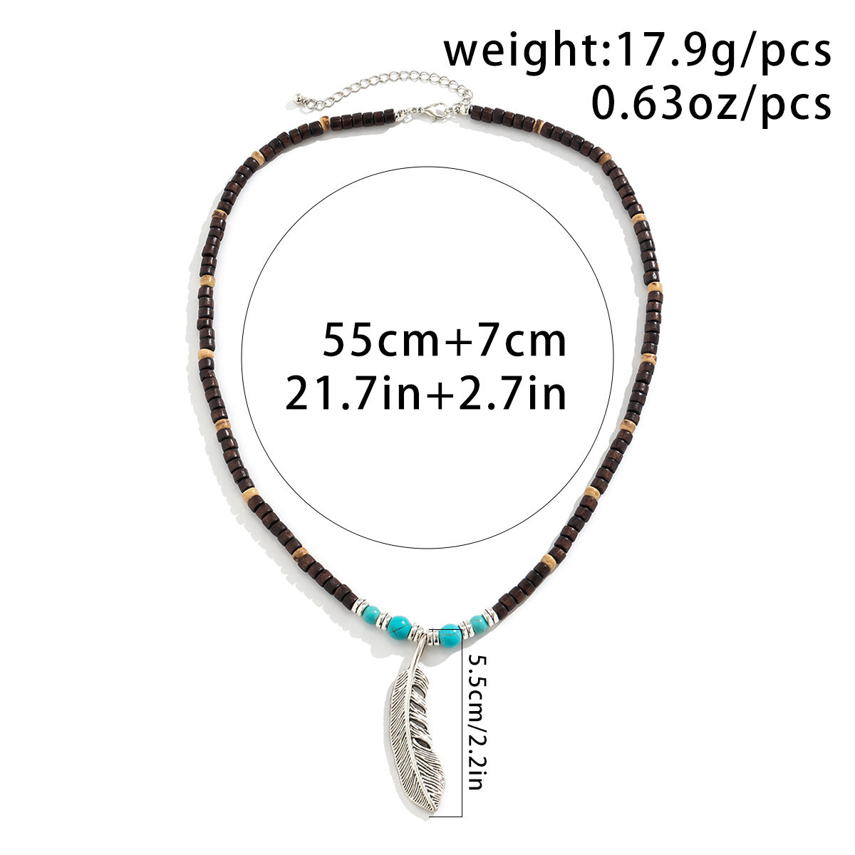 Collier pendentif en perles de bois mosaïque et turquoise avec plumes, exquis et tendance