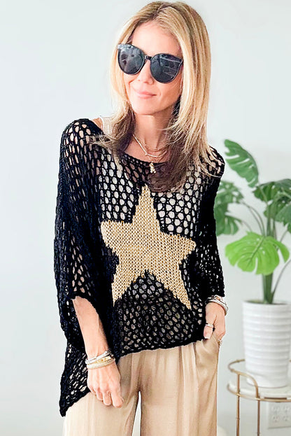 Black Star Hollow Knitted Oversized Summer Tee