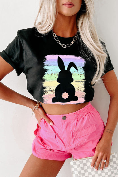 T-shirt graphique noir lapin Splash arc-en-ciel de Pâques