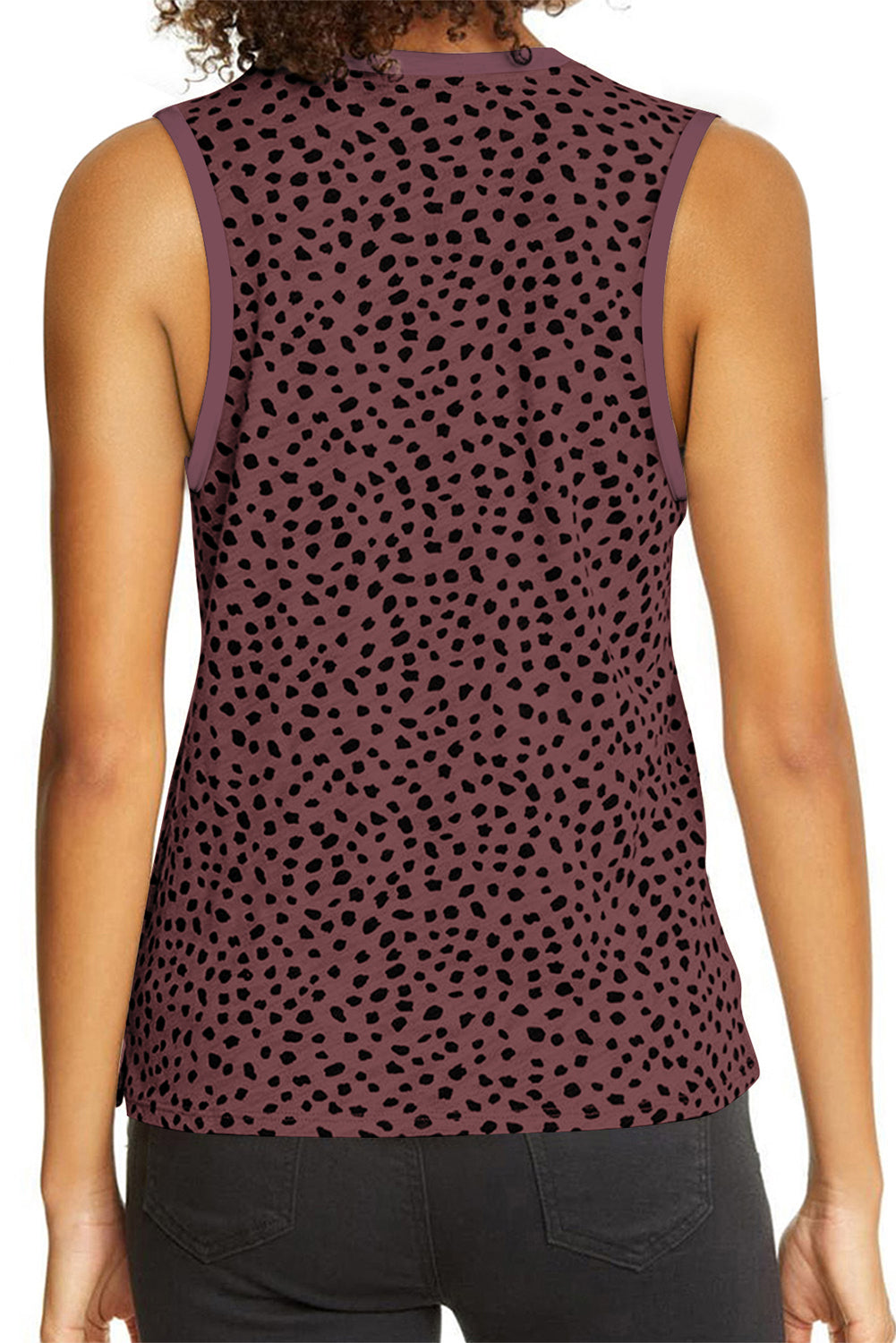 Lässiges Tanktop mit Rundhalsausschnitt und Leoparden-Kontrastbesatz