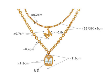 18K Gold Exquisite Letter M Square Plate Hollow Design Pendant Necklace