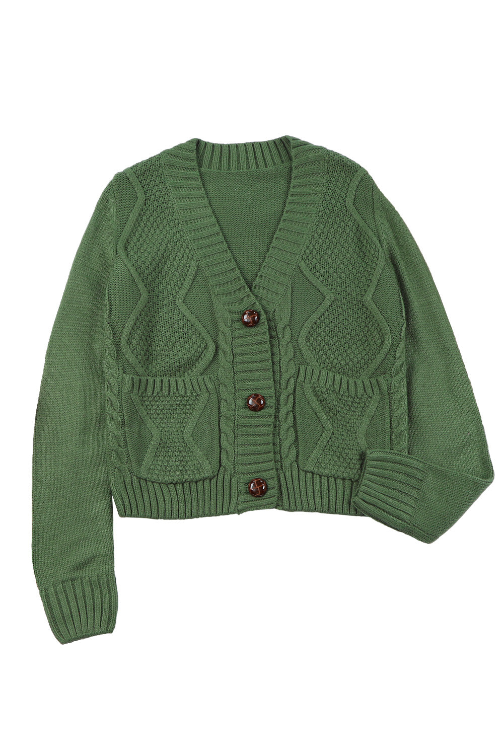 Cardigan pull court texturé avec poches et boutons vert